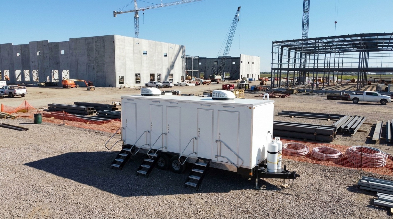 Laundry unit beside a Texas laydown yard