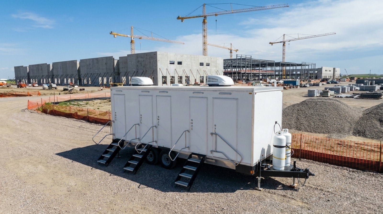 Laundry trailer positioned at a campus site entrance